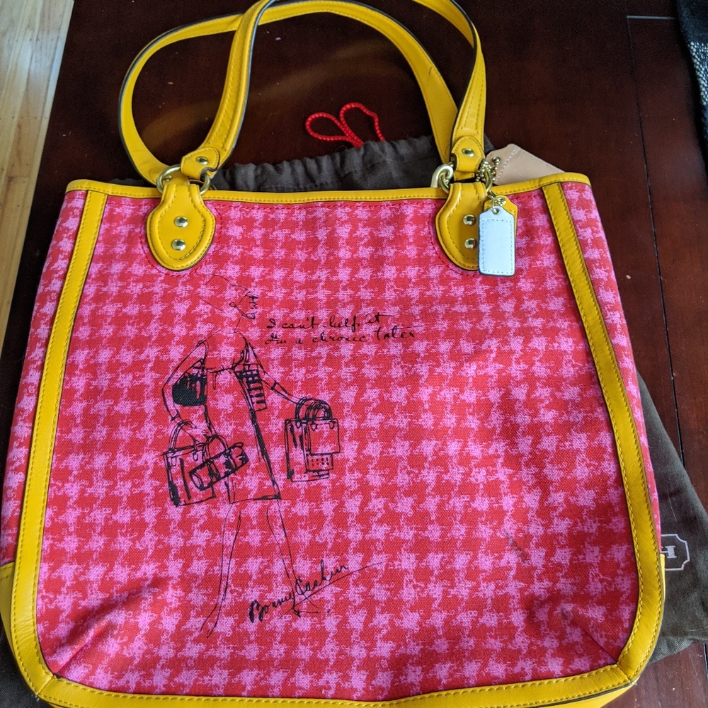 Coach Poppy Pink Houndstooth Tote